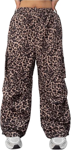 WDIRARA Women's Plus Size Leopard Print Pants Elastic High Waist Trousers with Pockets