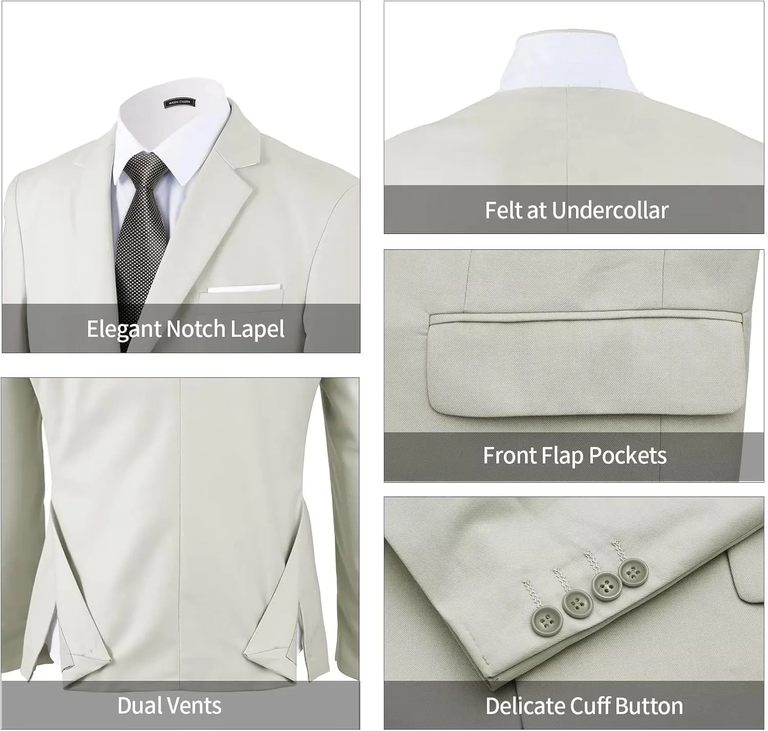 WEEN CHARM Men's 3-Piece Slim Fit Suit Set-2-Button Blazer,Vest & Pants-Formal Wedding,Prom,Party & Business Tuxedo