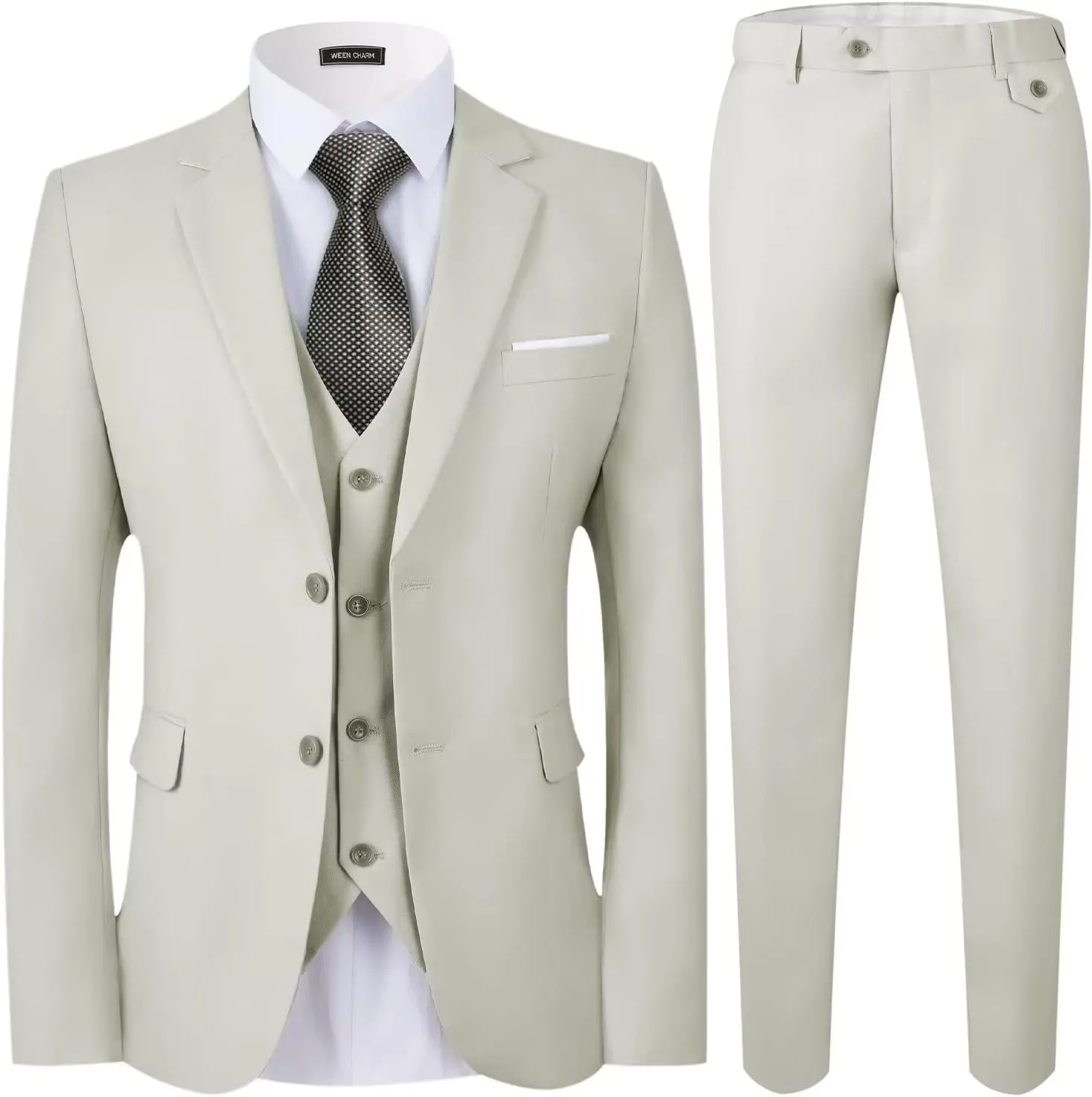 WEEN CHARM Men's 3-Piece Slim Fit Suit Set-2-Button Blazer,Vest & Pants-Formal Wedding,Prom,Party & Business Tuxedo