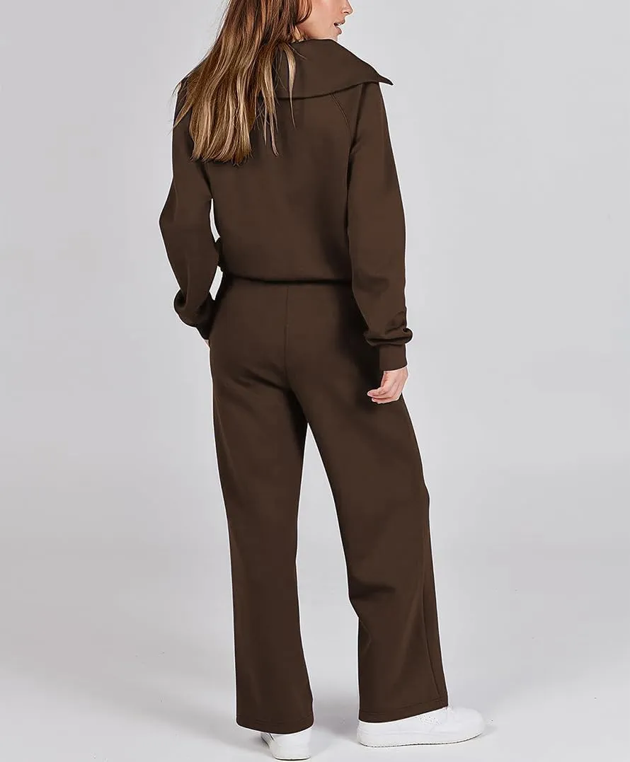 Women 2 Piece Outfits Sweatsuit Set Oversized Half Zip Sweatshirt Wide Leg Sweatpant Lounge Matching Set Tracksuit