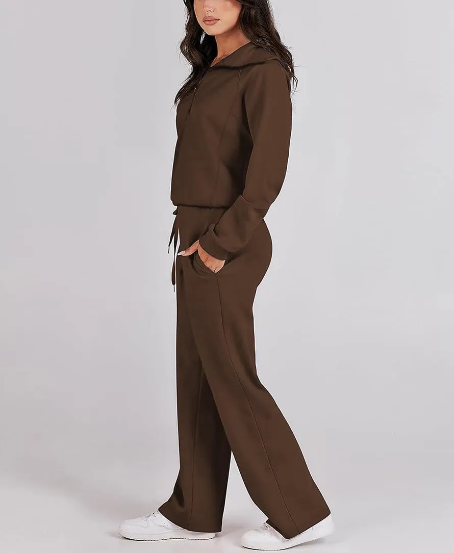 Women 2 Piece Outfits Sweatsuit Set Oversized Half Zip Sweatshirt Wide Leg Sweatpant Lounge Matching Set Tracksuit
