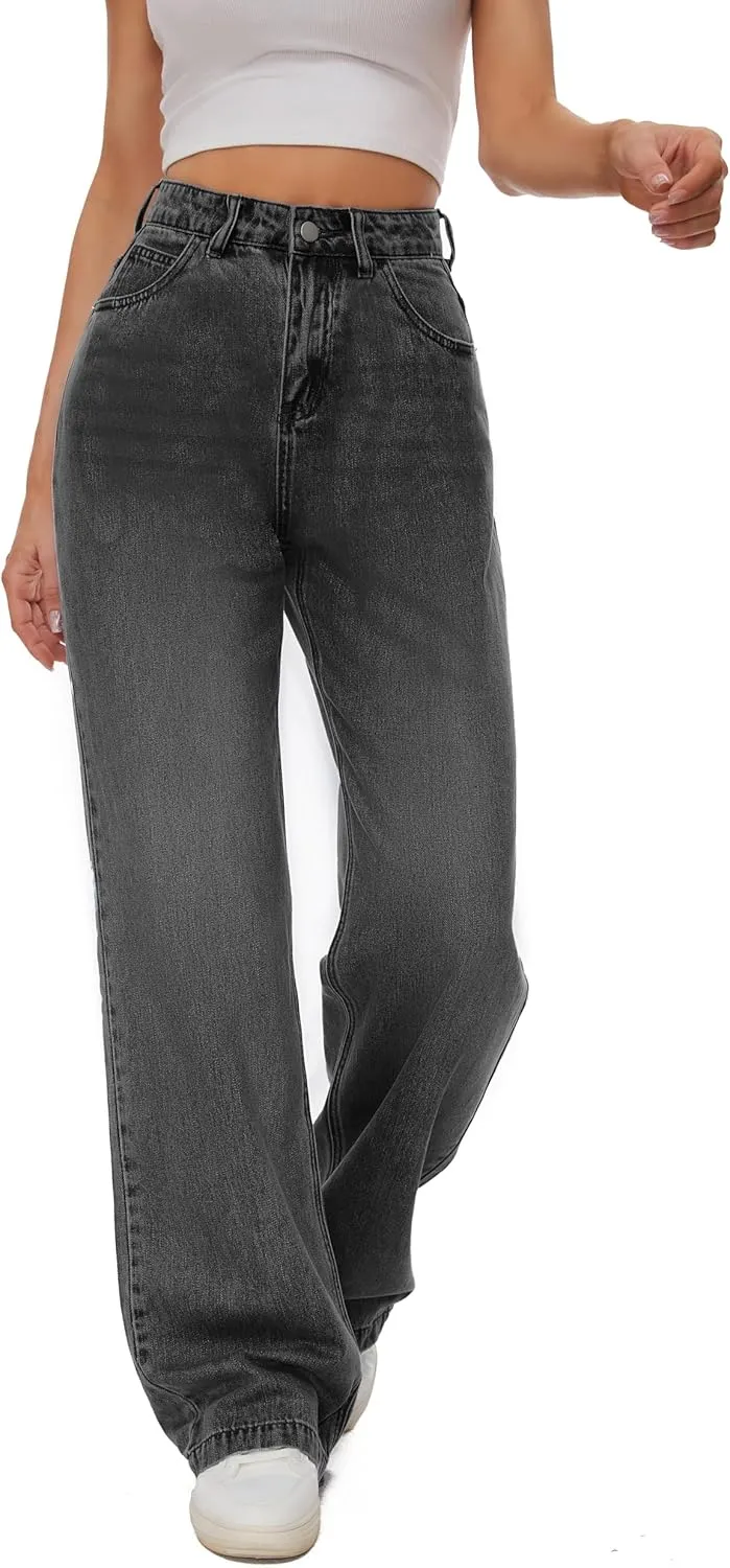 Women Casual High Waist Wide Leg Jeans Boyfriends Stretch Long Trousers Denim Pants