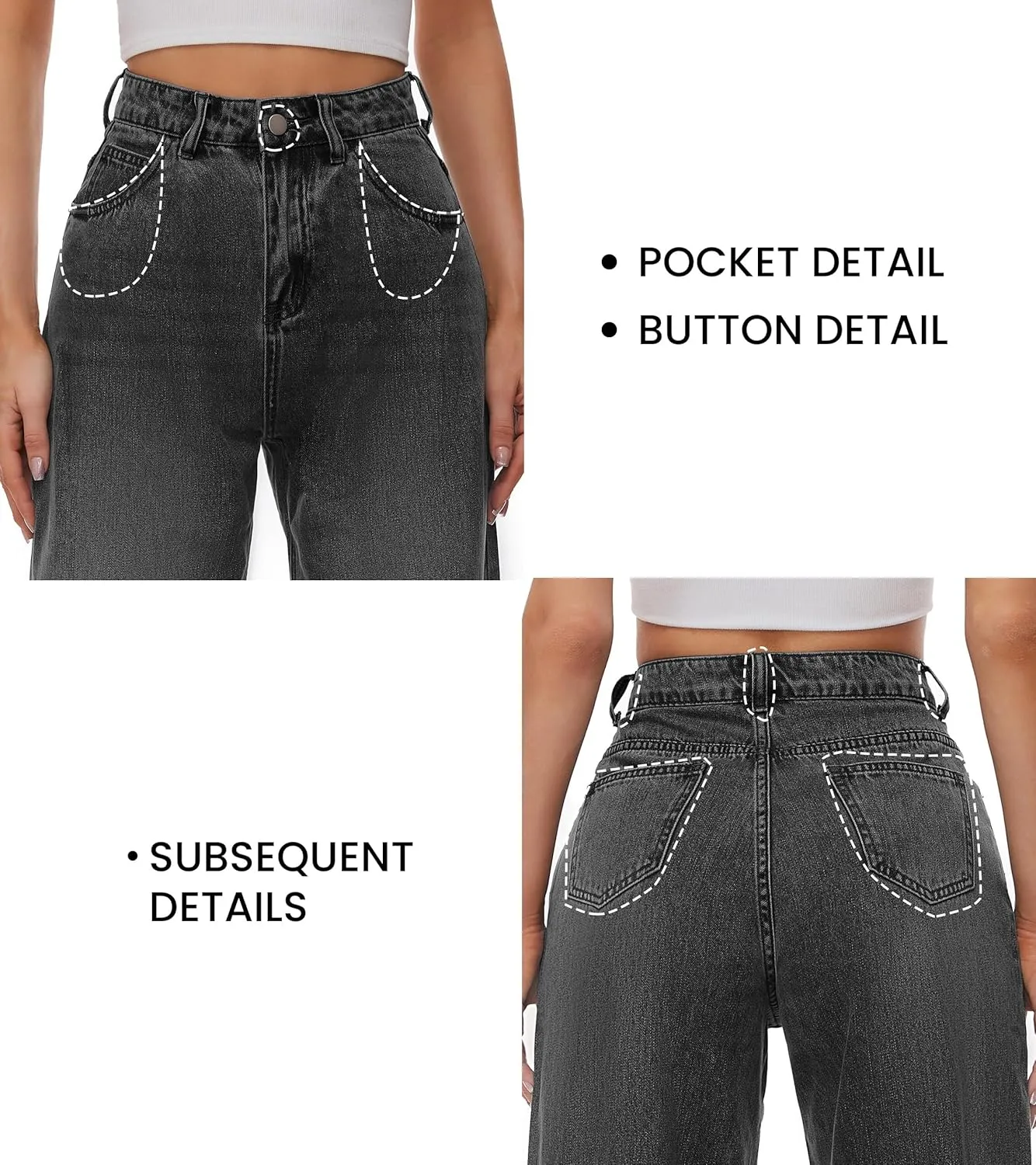 Women Casual High Waist Wide Leg Jeans Boyfriends Stretch Long Trousers Denim Pants