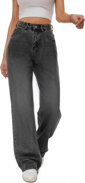 Women Casual High Waist Wide Leg Jeans Boyfriends Stretch Long Trousers Denim Pants