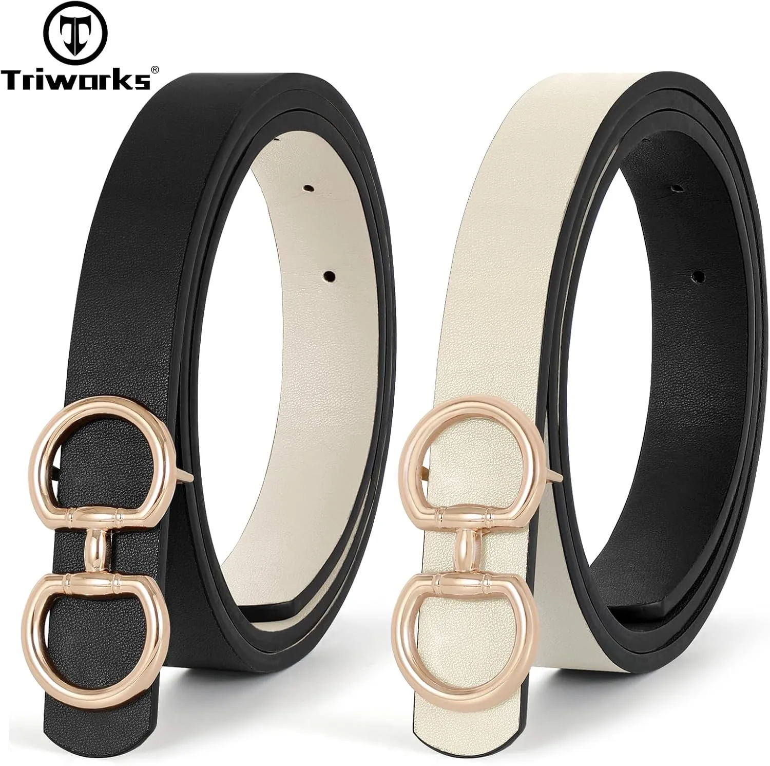 Women Reversible Leather Belt for Jeans Pants Fashion Ladies Belt with Gold Buckle
