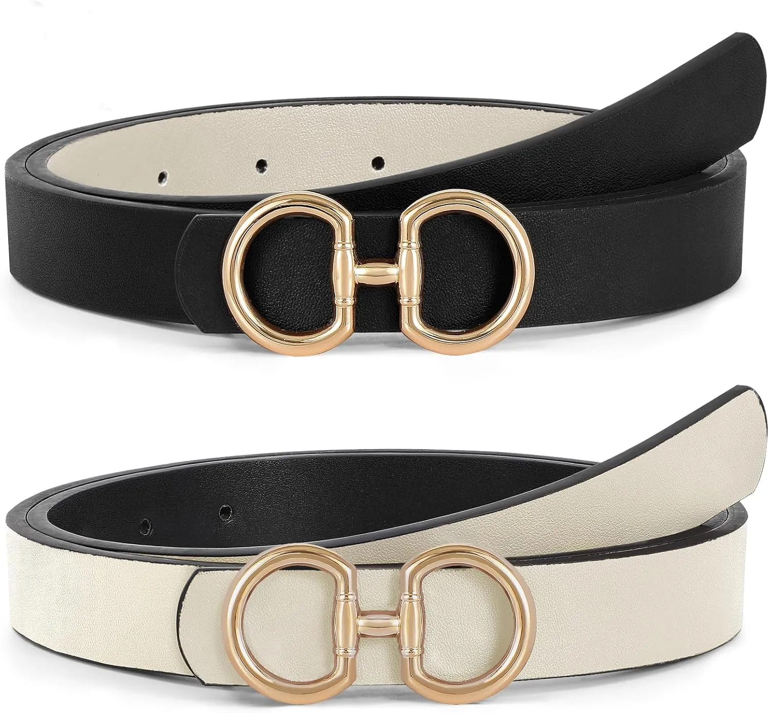 Women Reversible Leather Belt for Jeans Pants Fashion Ladies Belt with Gold Buckle