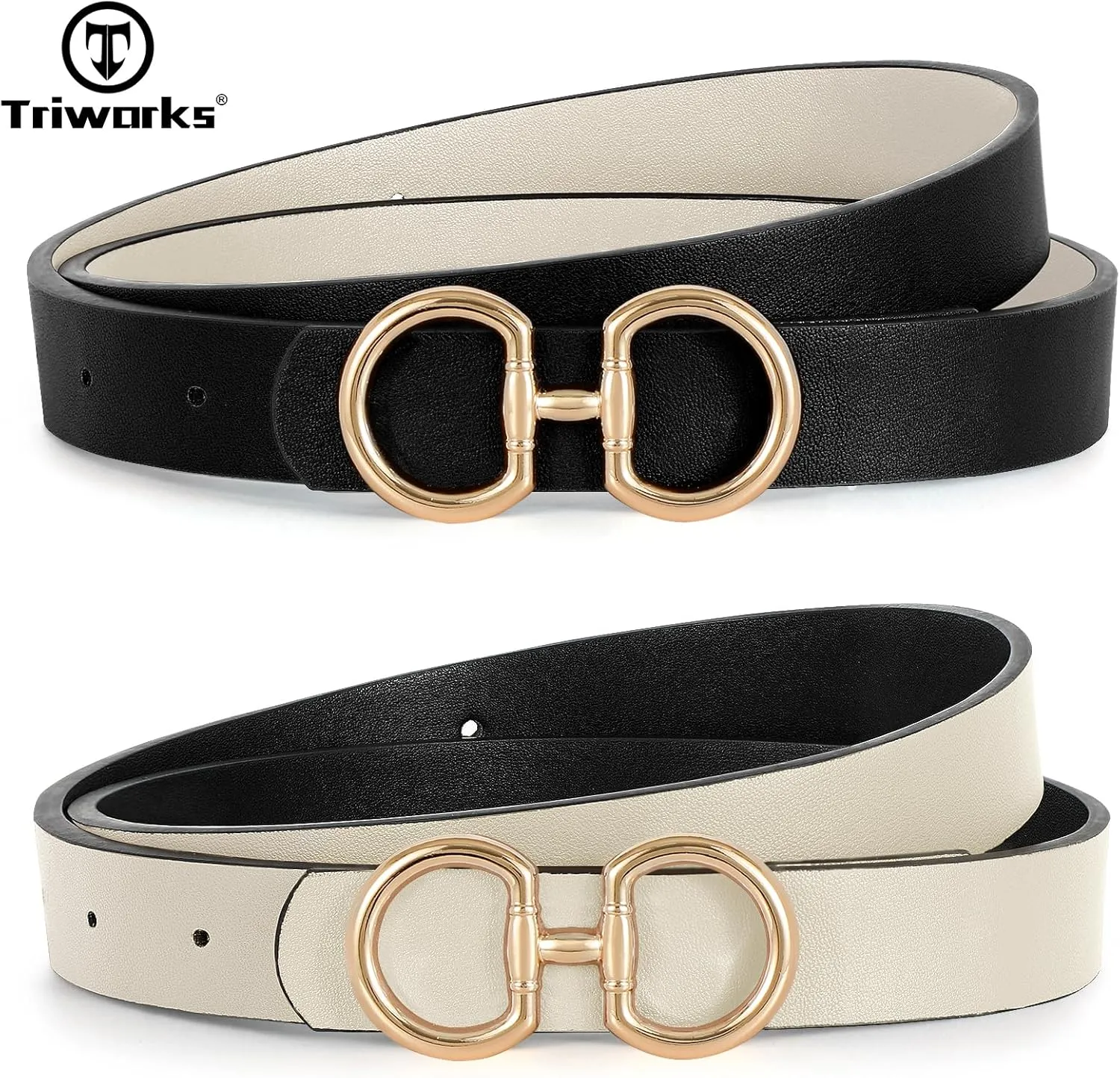 Women Reversible Leather Belt for Jeans Pants Fashion Ladies Belt with Gold Buckle
