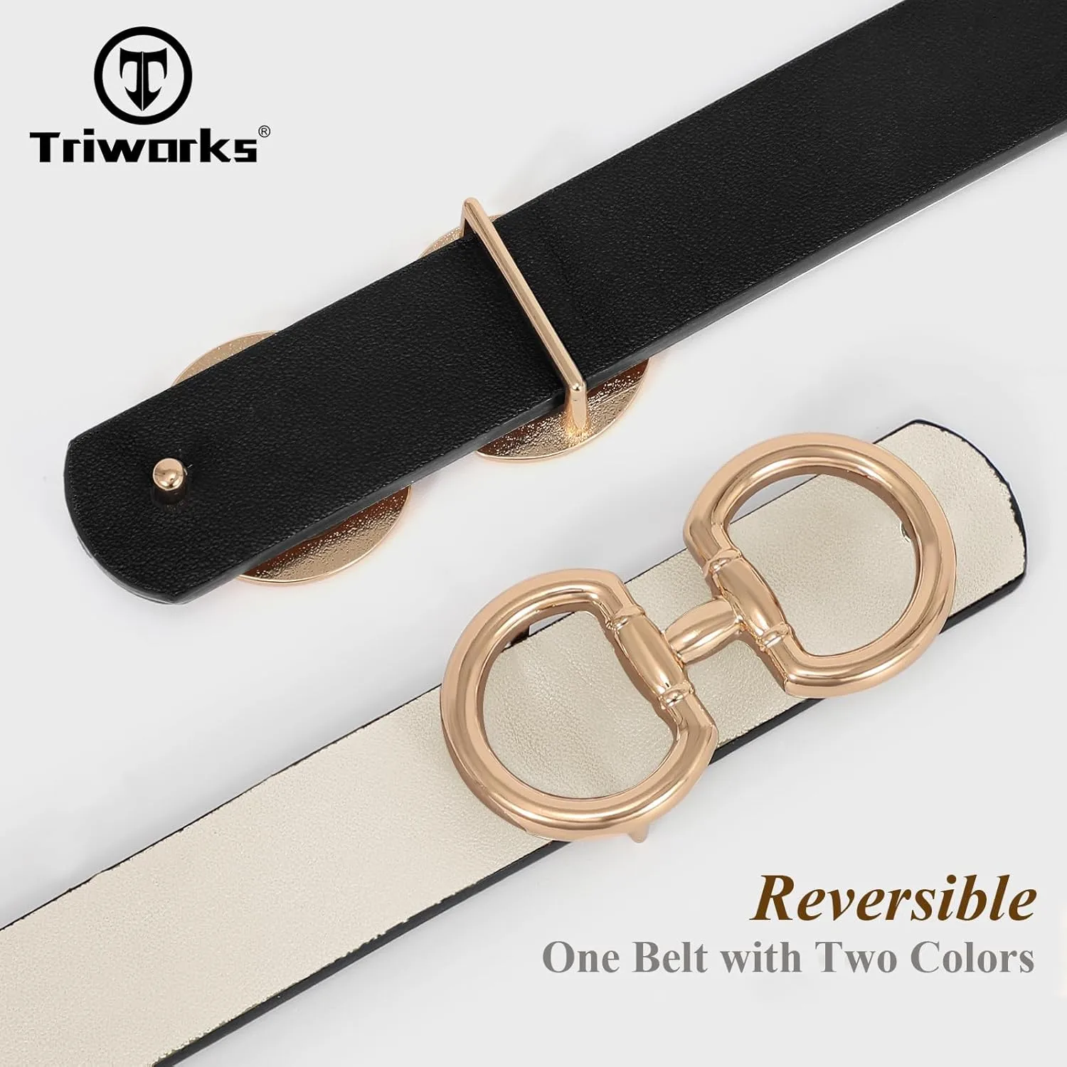 Women Reversible Leather Belt for Jeans Pants Fashion Ladies Belt with Gold Buckle