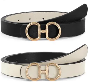 Women Reversible Leather Belt for Jeans Pants Fashion Ladies Belt with Gold Buckle