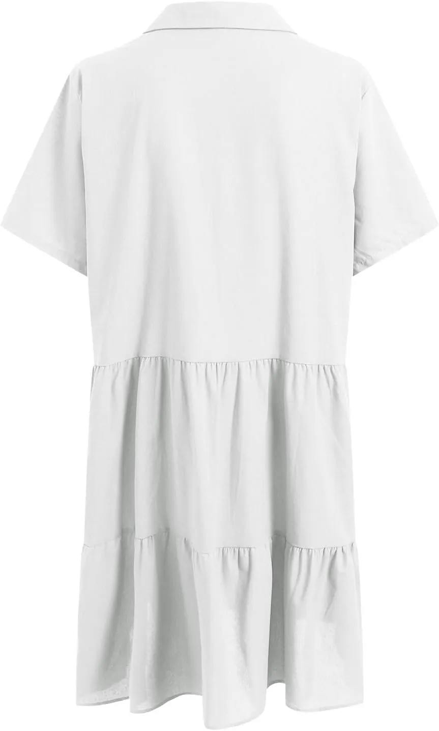 Women Summer Dresses Ruffle Sleeve Casual V Neck Swing Button Down Midi Dress with Pockets