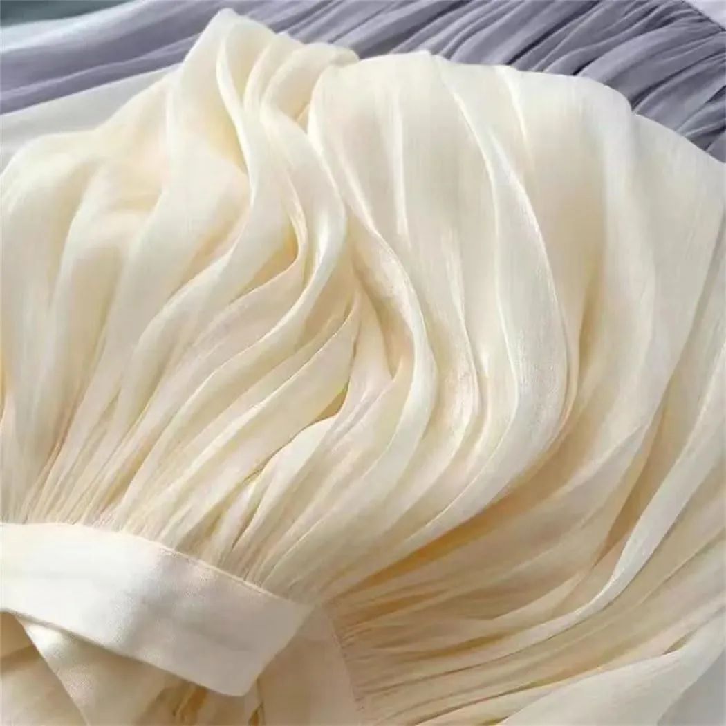 Women Summer High-Waist Slim Skirt Mid-Length A-Line Casual Versatile Pleated Gauze Skirt