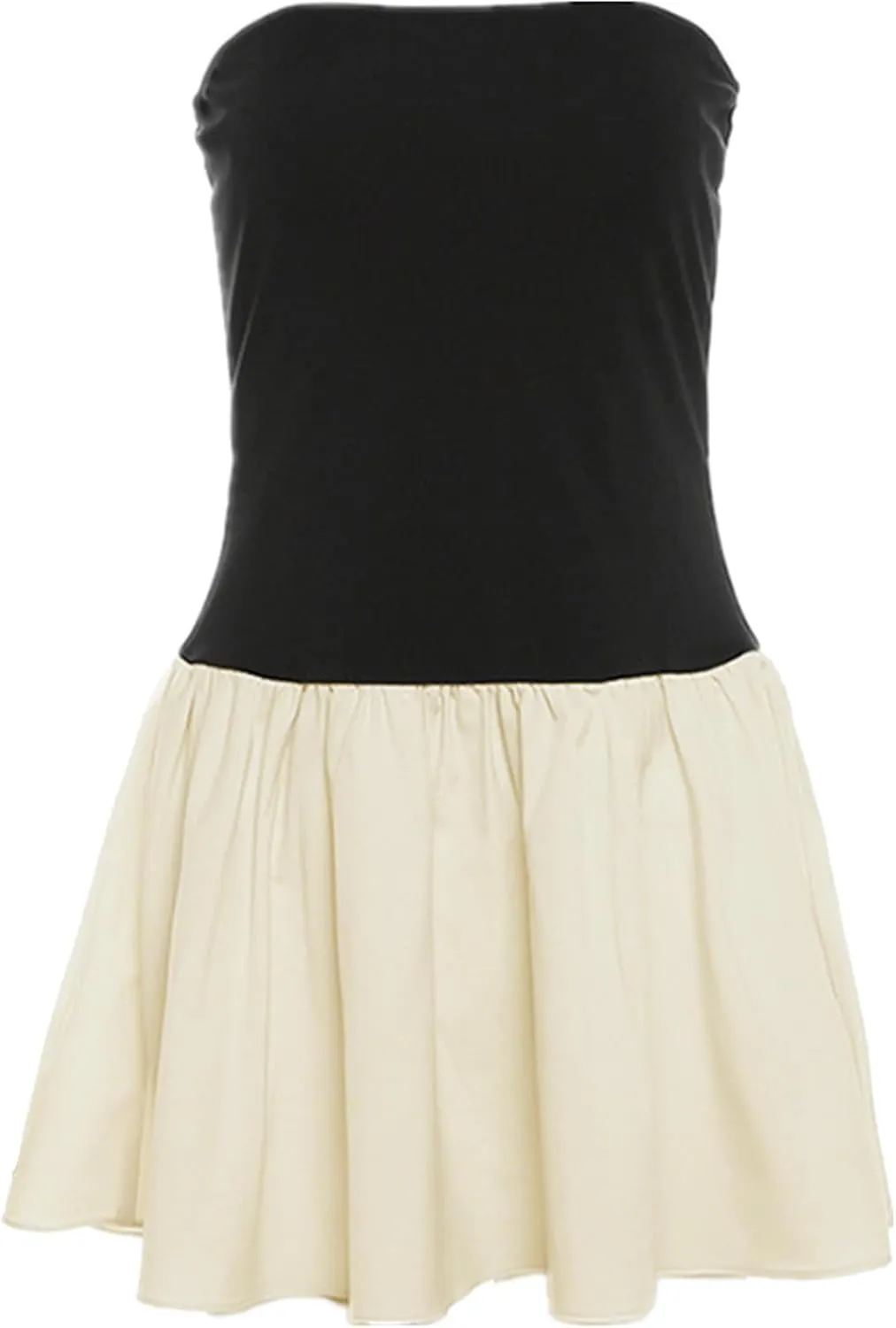 Women Y2k Going Out Tube Dress Black and White Patchwork Strapless Mini Dress