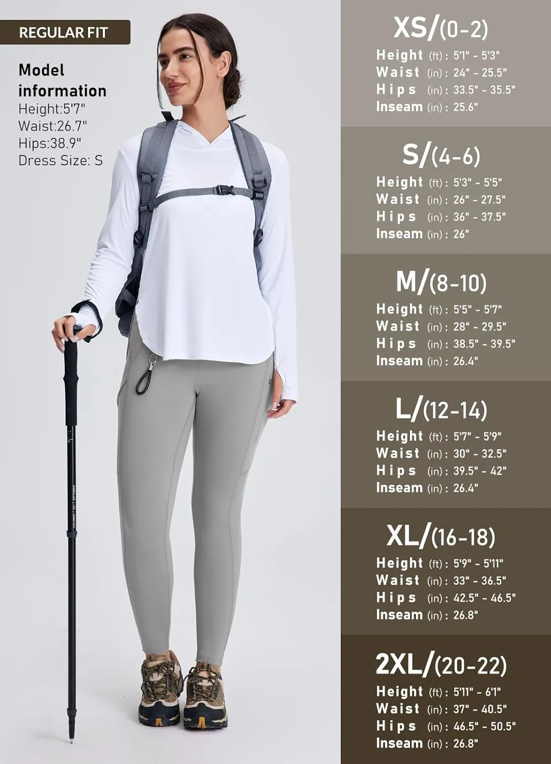 Women's 27" High Waisted Hiking Leggings with Zipper Pockets Tummy Control Workout Running Yoga Cargo Pants