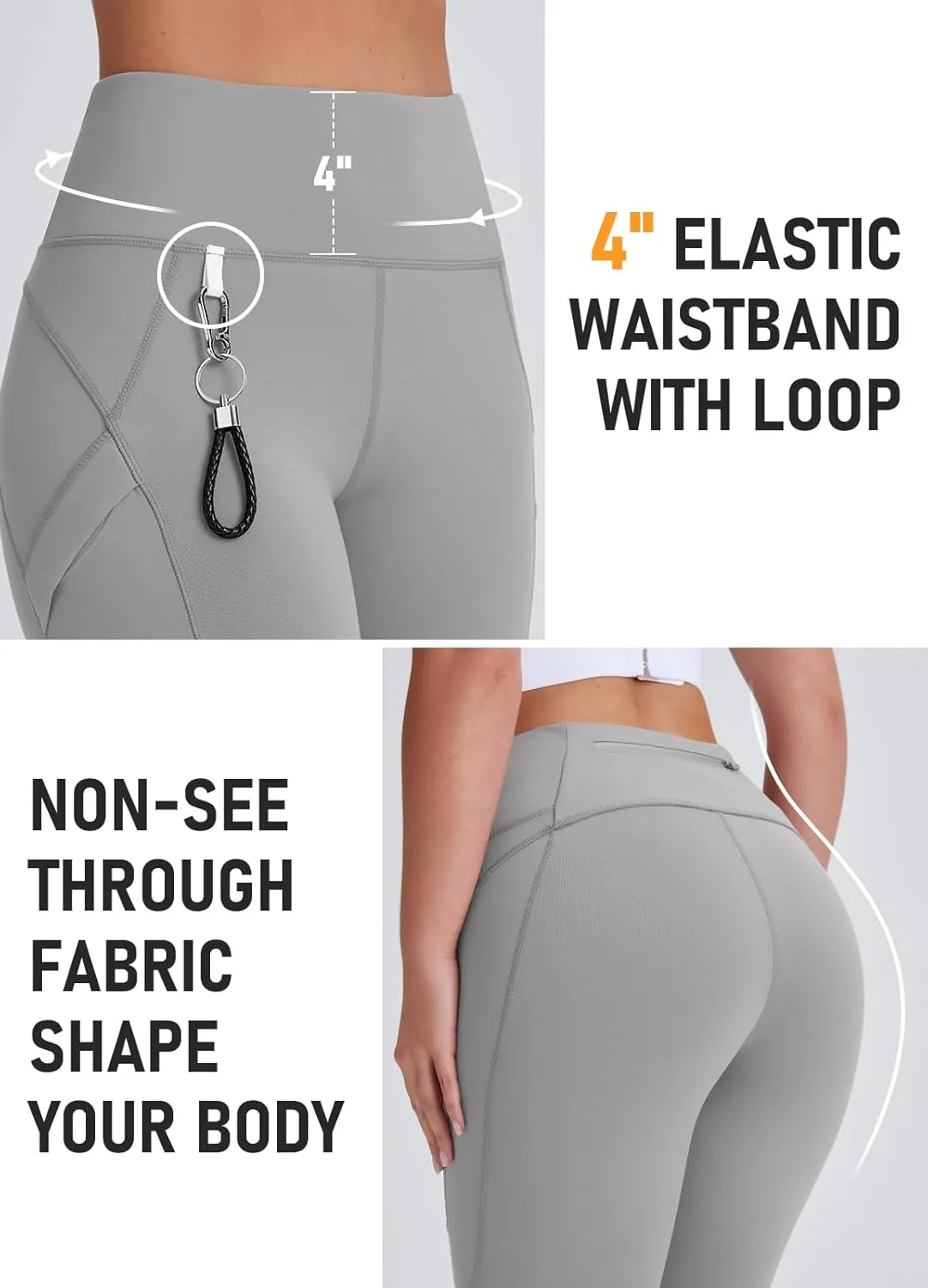Women's 27" High Waisted Hiking Leggings with Zipper Pockets Tummy Control Workout Running Yoga Cargo Pants