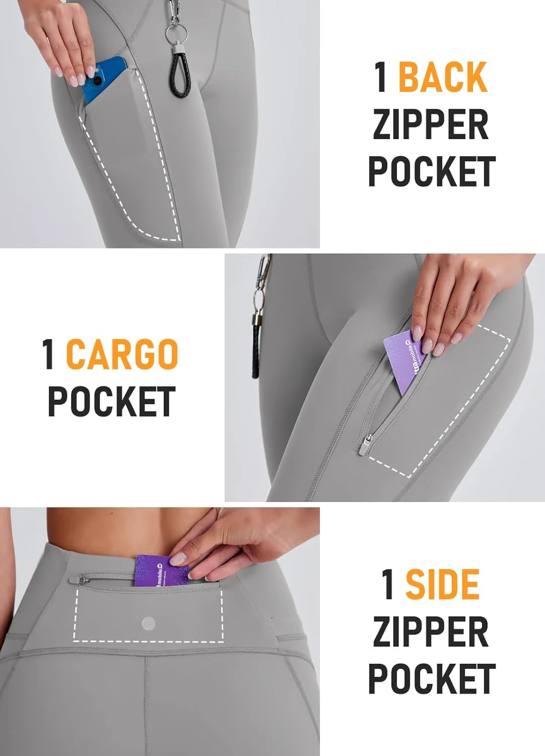 Women's 27" High Waisted Hiking Leggings with Zipper Pockets Tummy Control Workout Running Yoga Cargo Pants
