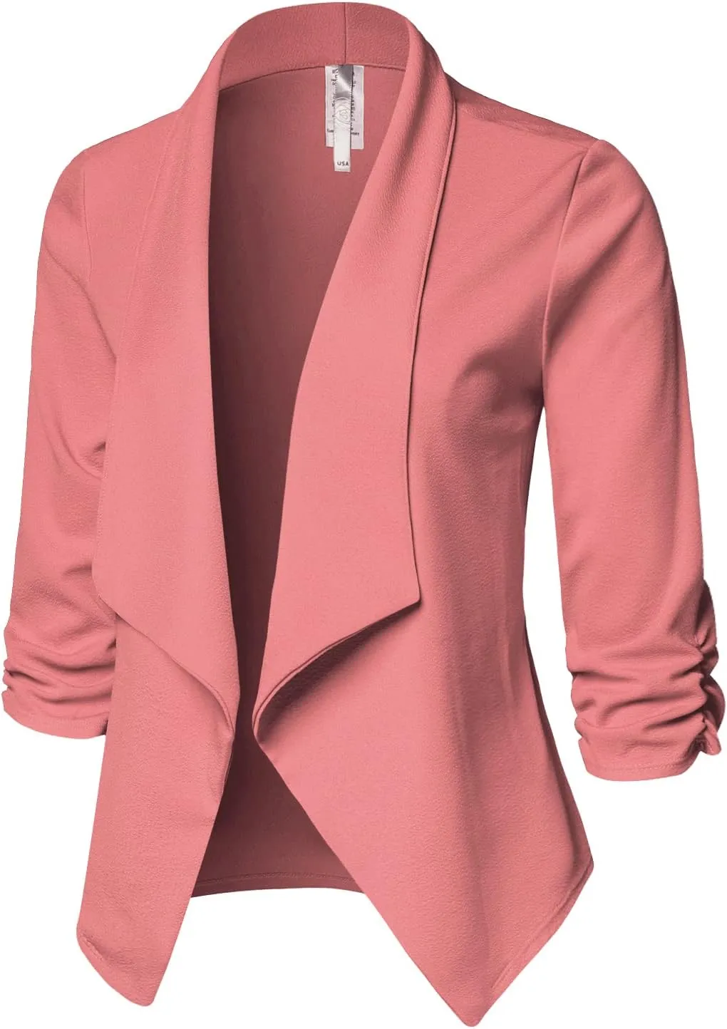 Women's Casual 3/4 Sleeve Office Work Open Front Blazer Cardigan Jacket (S-3XL)