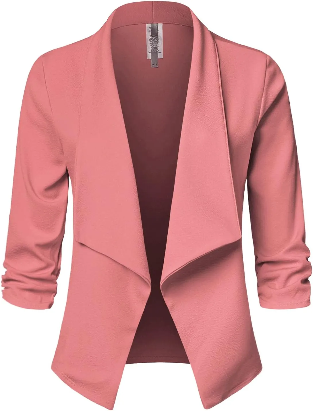 Women's Casual 3/4 Sleeve Office Work Open Front Blazer Cardigan Jacket (S-3XL)