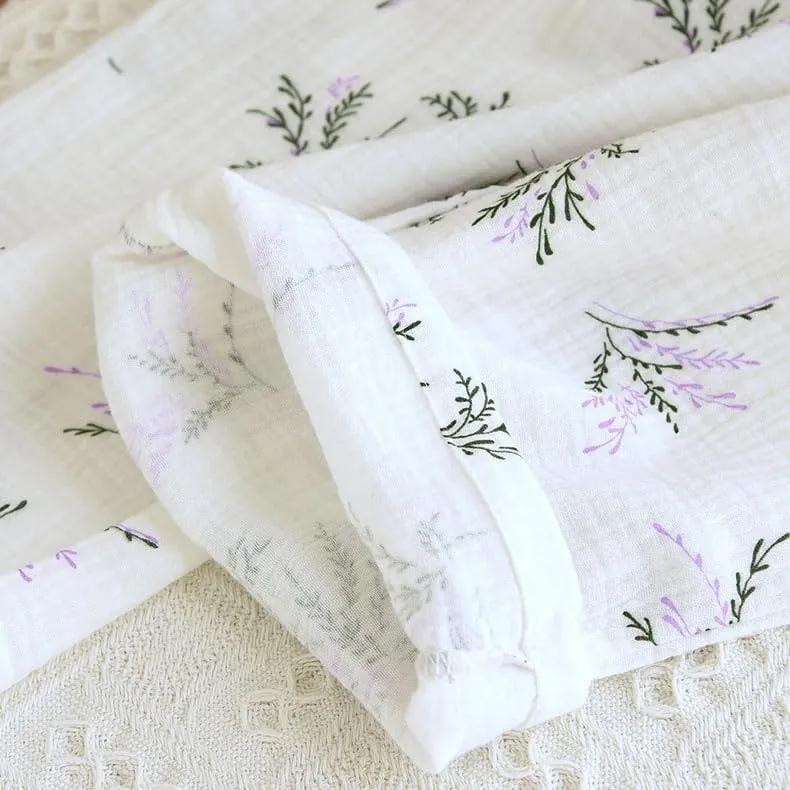 Womens Cotton Gauze Pajama Sets Muslin Pj Set Crew Neck Button Down Sleepwear 2 Piece Lounge Set