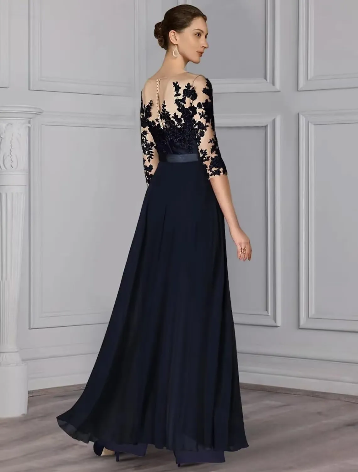 Women's Lace Appliques Mother of The Bride Pants Suits for Wedding Formal Jumpsuit