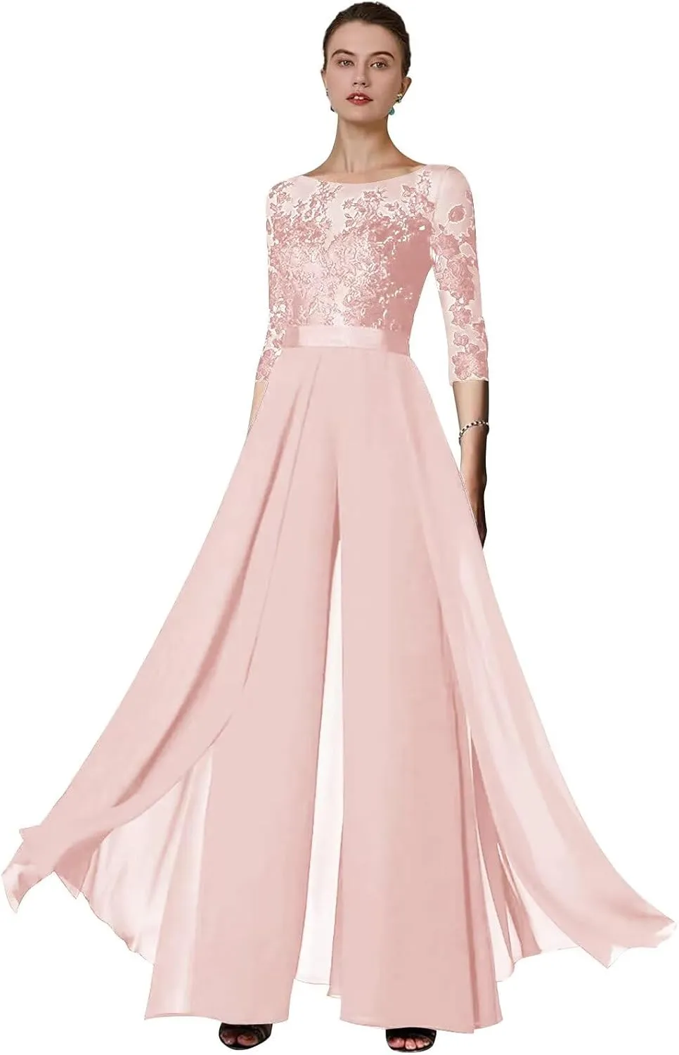 Women's Lace Appliques Mother of The Bride Pants Suits for Wedding Formal Jumpsuit