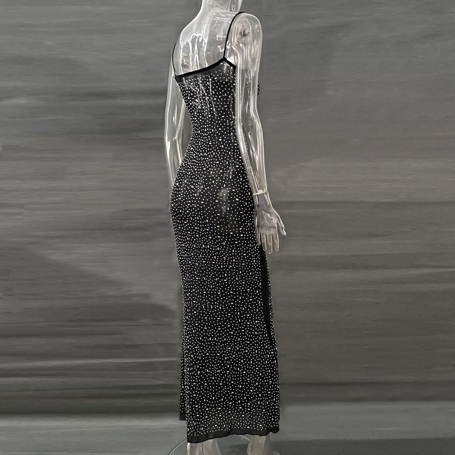 Women's Mesh Rhinestone Cover Up Dress Sparkle Beach Swimwear Coverups Shiny Crystal Sheer Maxi Dresses