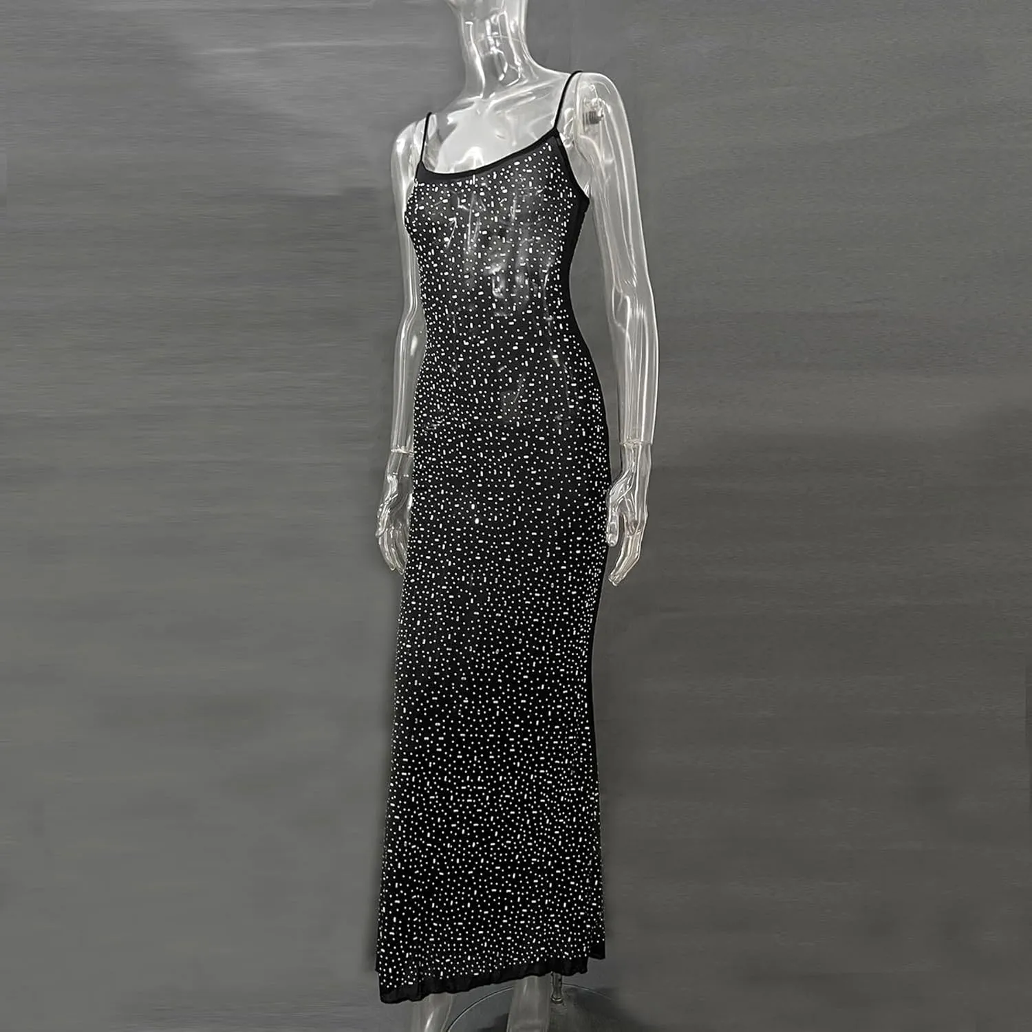 Women's Mesh Rhinestone Cover Up Dress Sparkle Beach Swimwear Coverups Shiny Crystal Sheer Maxi Dresses