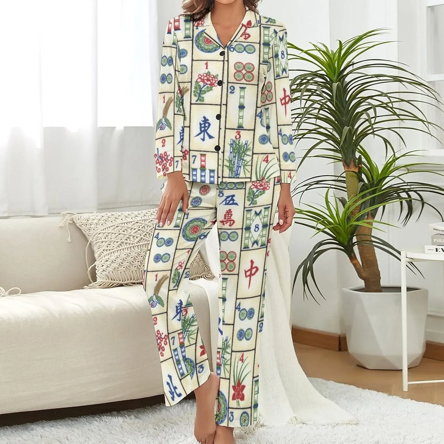 Women's Pajama Set Long Sleeve Loungewear Button Down Sleepwear Top Pants