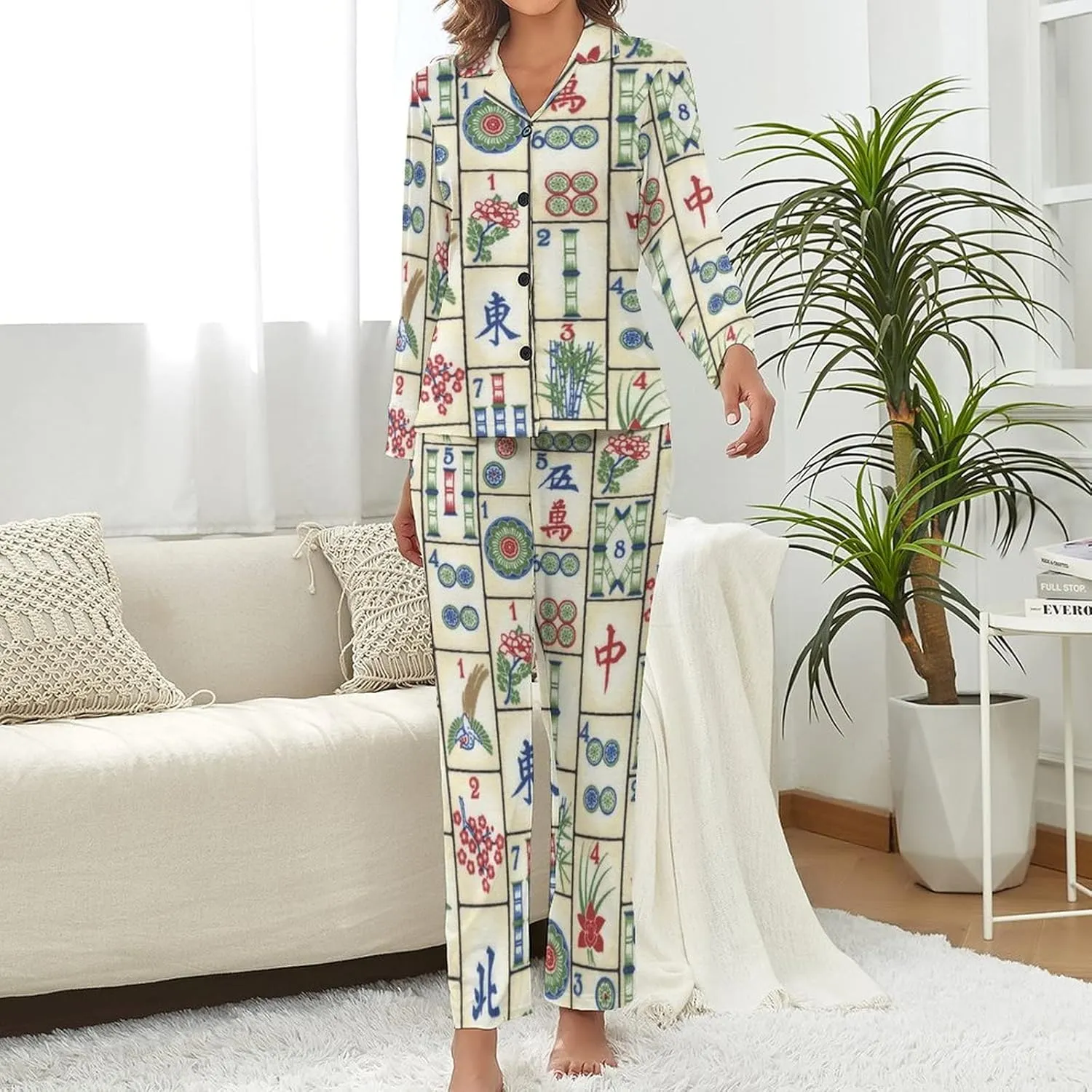Women's Pajama Set Long Sleeve Loungewear Button Down Sleepwear Top Pants