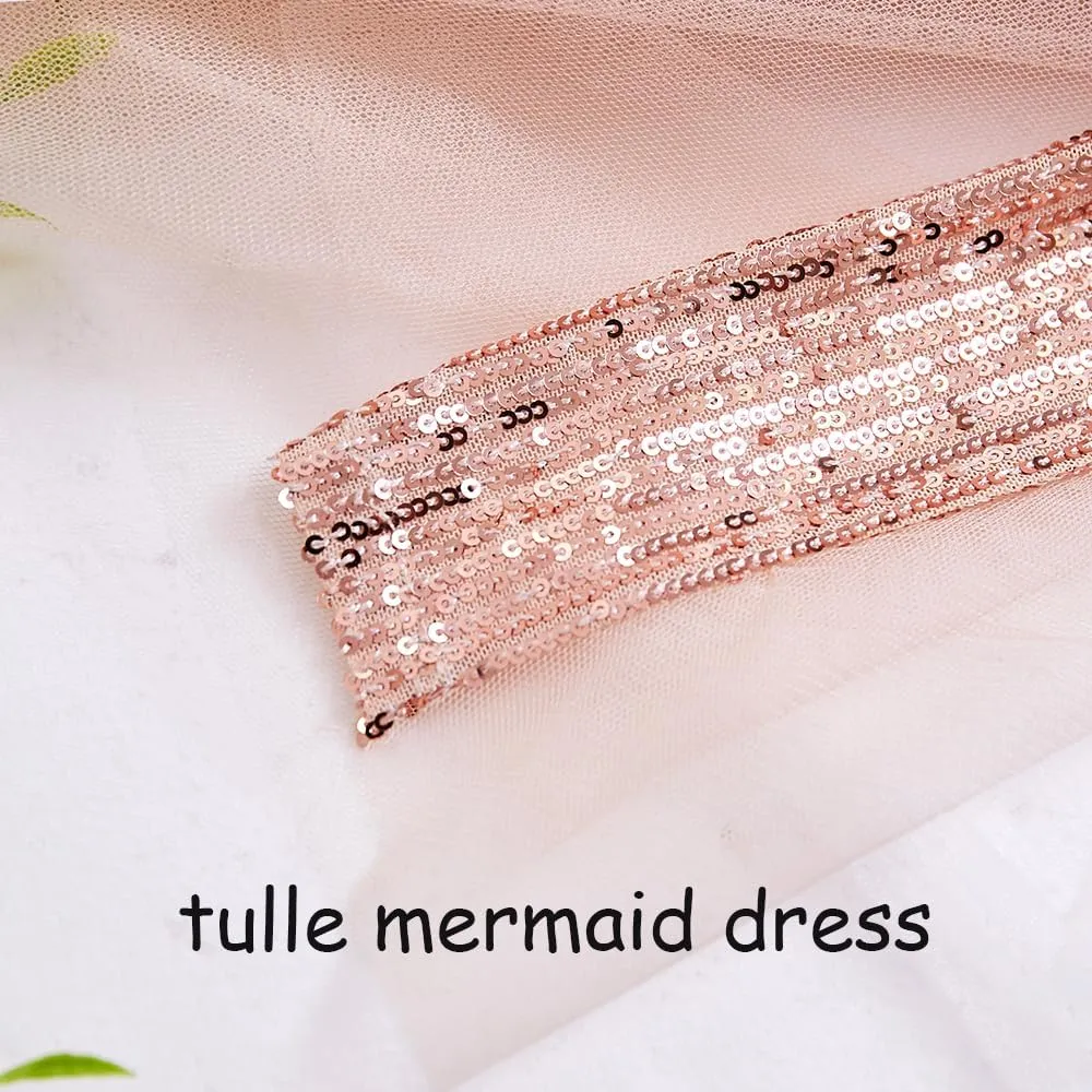 Womens Party Dresses Sequins Tulle Sexy One Shoulder Long Dress Formal Mermaid Evening Prom Gowns