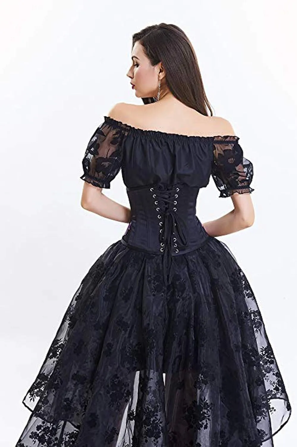 Women's Renaissance Skirt Black Lace Victoria Gothic Long Maxi Skirt Party