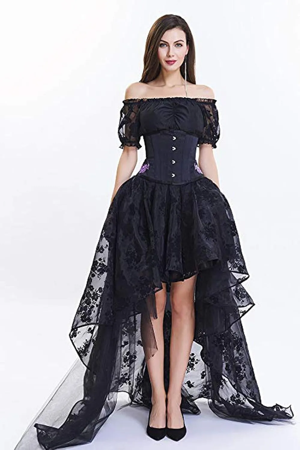 Women's Renaissance Skirt Black Lace Victoria Gothic Long Maxi Skirt Party