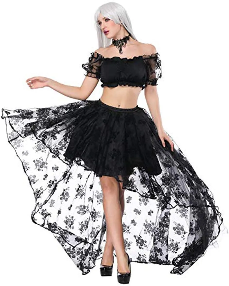 Women's Renaissance Skirt Black Lace Victoria Gothic Long Maxi Skirt Party