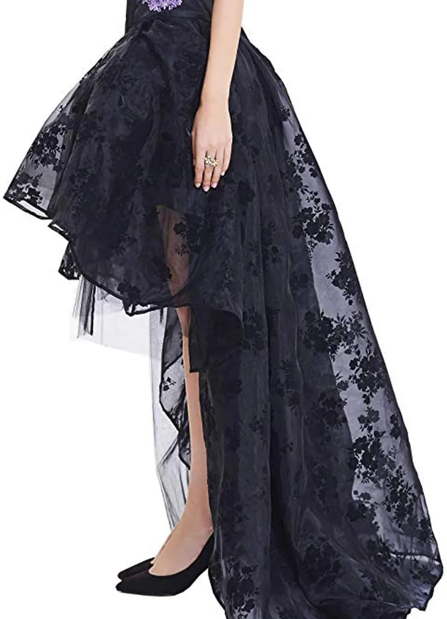 Women's Renaissance Skirt Black Lace Victoria Gothic Long Maxi Skirt Party