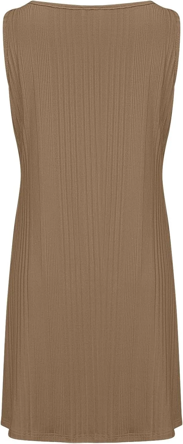 Womens Summer Sleeveless Mini Dress Crewneck Casual A Line Pleated Cover Ups Swing Tank Dresses