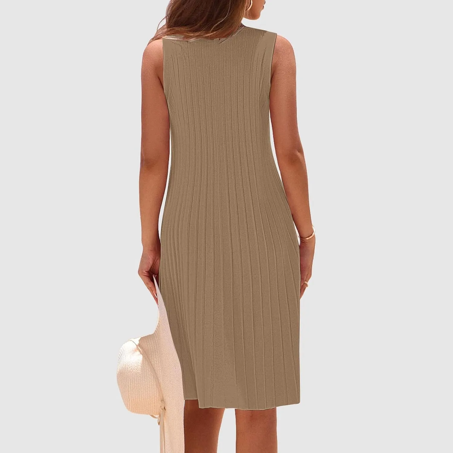 Womens Summer Sleeveless Mini Dress Crewneck Casual A Line Pleated Cover Ups Swing Tank Dresses