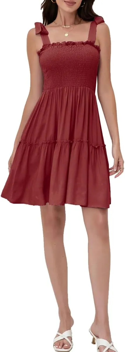 Women's Summer Spaghetti Strap Cover Up Strapless Dresses Ruffle Tube Top Beach Mini Dress