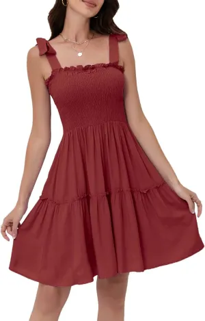 Women's Summer Spaghetti Strap Cover Up Strapless Dresses Ruffle Tube Top Beach Mini Dress
