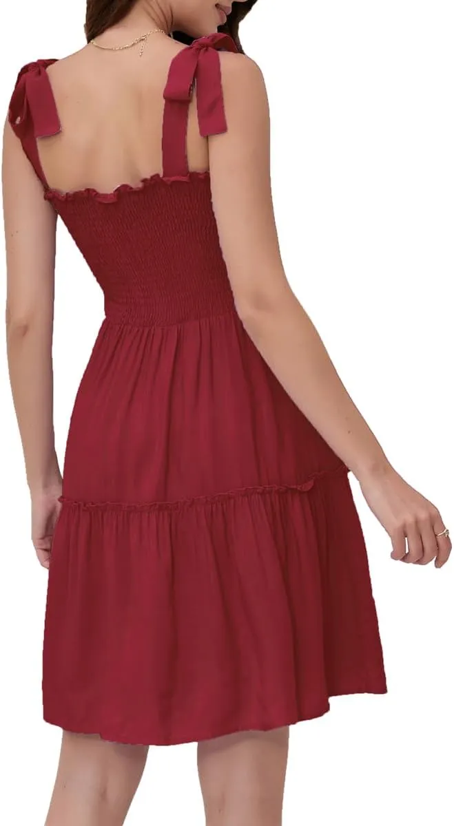 Women's Summer Spaghetti Strap Cover Up Strapless Dresses Ruffle Tube Top Beach Mini Dress