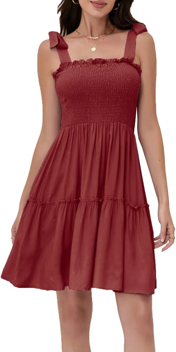 Women's Summer Spaghetti Strap Cover Up Strapless Dresses Ruffle Tube Top Beach Mini Dress