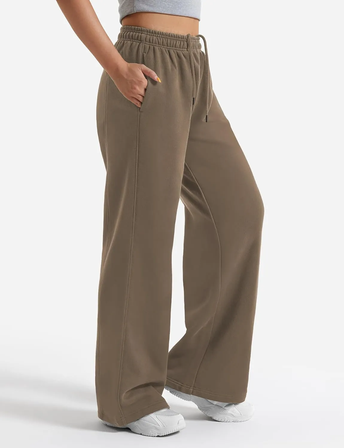 YEOREO Women's Wide Leg Sweatpants Drawstring Baggy Sweatpants Penny Fleece Lined Lounge Pants with Pockets