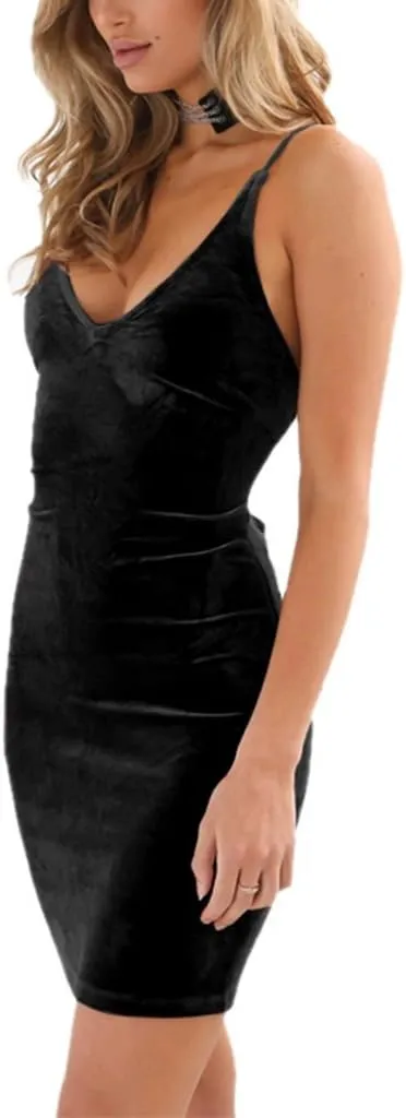Zyyfly Doramode Women Sexy Club Dress Sleeveless Backless Velvet Mini Clothes Body Tight Dresses
